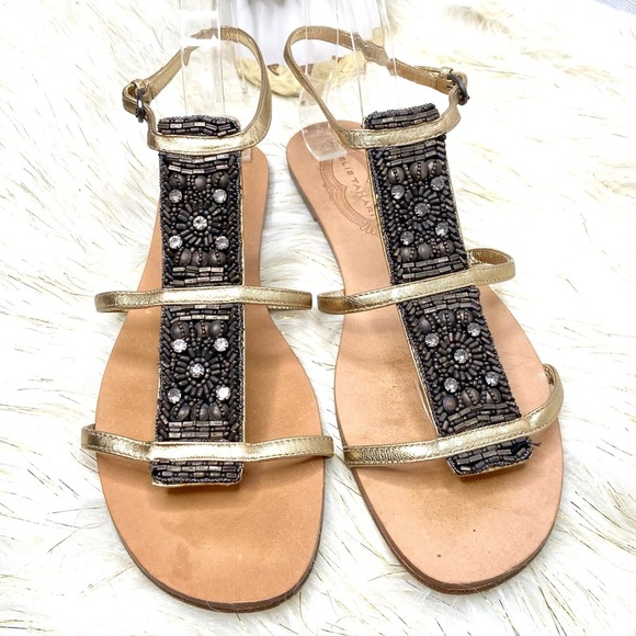 Elie Tahari•boho beaded jeweled flat gladiator sandals - Picture 1 of 9
